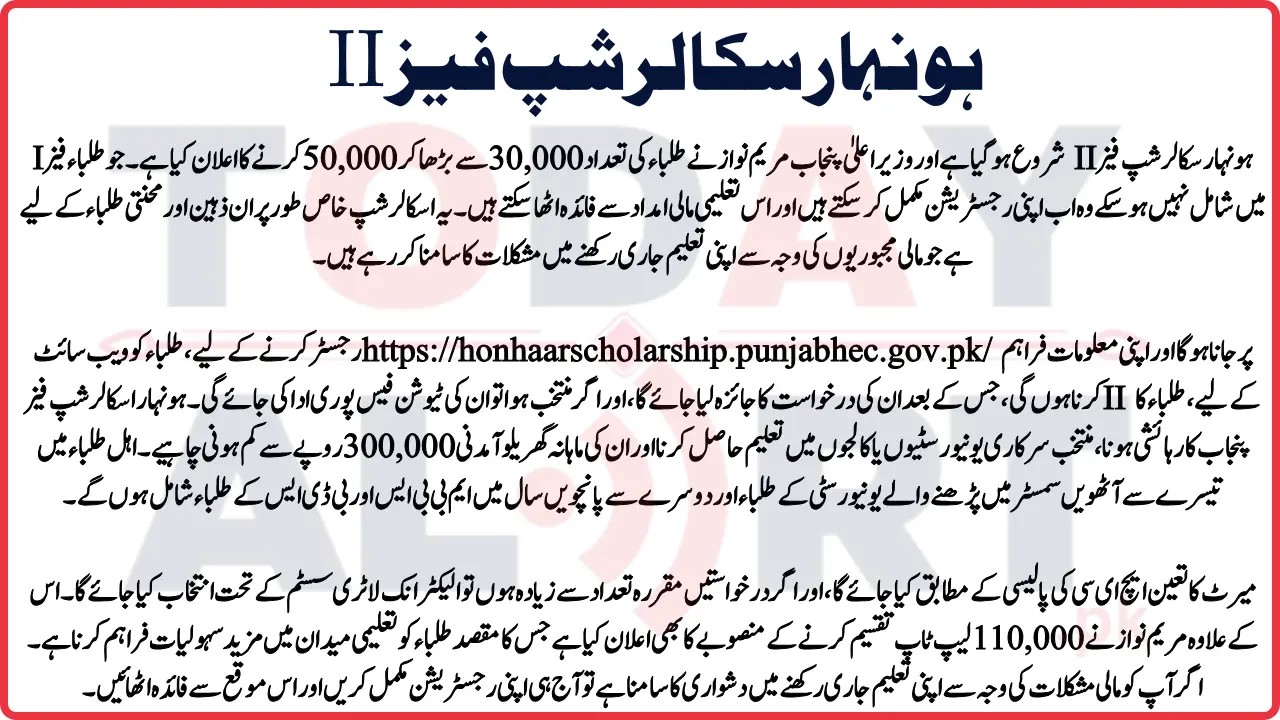 Honhar Scholarship Phase II Registration